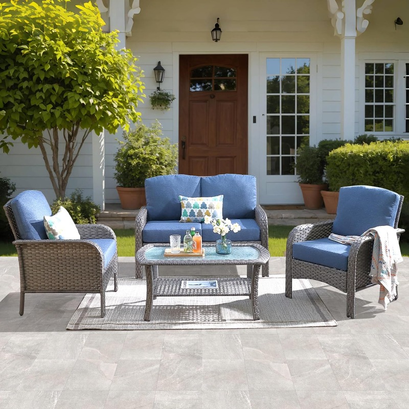 Outdoor Furniture Loveseat - Ovios 4-delige tuinmeubelset, buitensofa van wicker