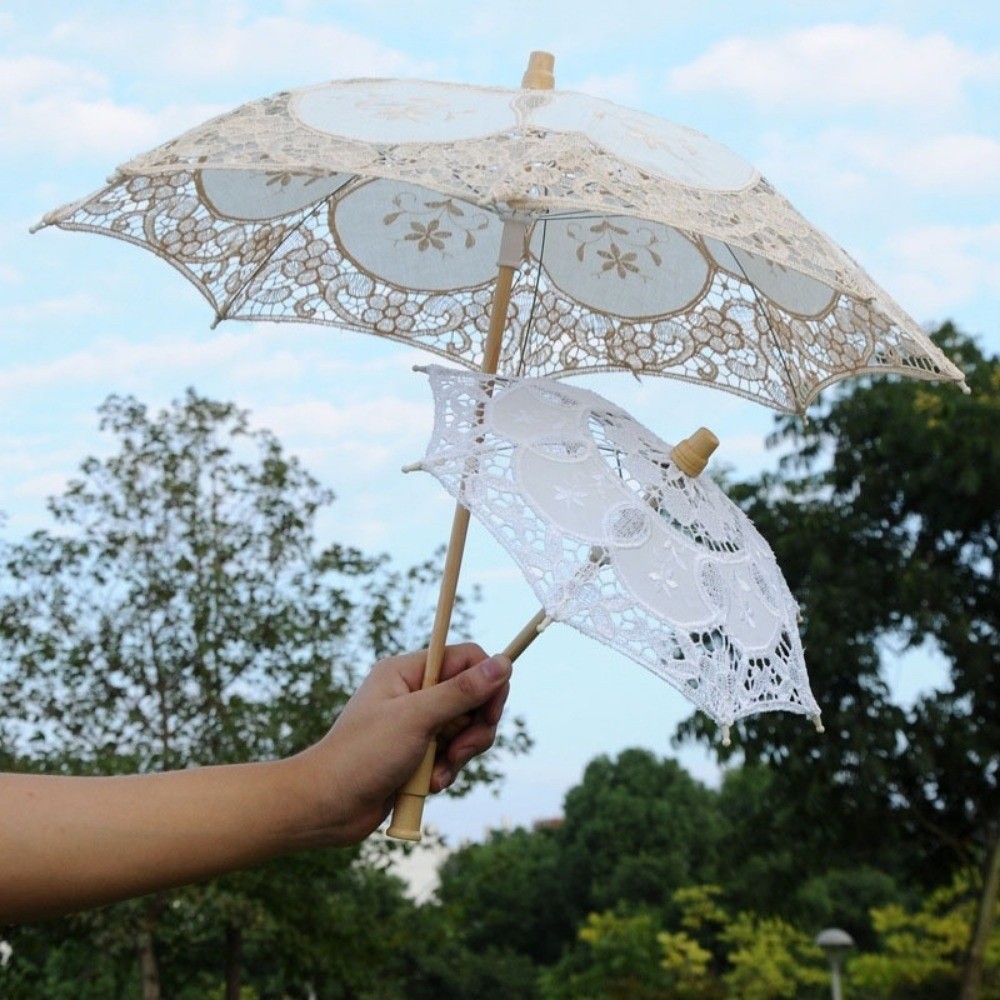 Parasol Umbrella Large - Vintage grote kant parasol met borduurwerk,