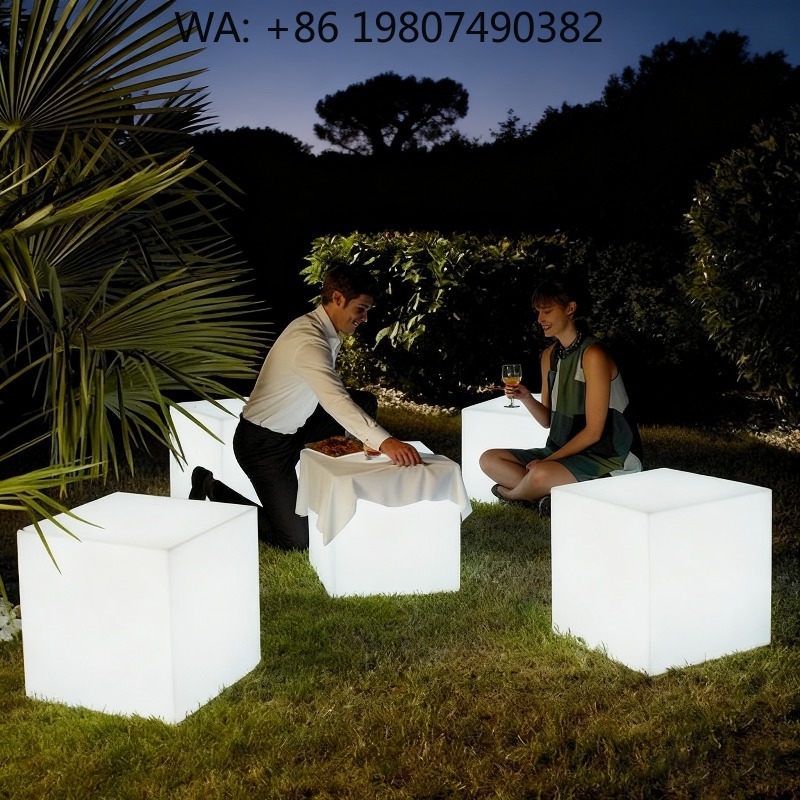 Outdoor Furniture Recycled Plastic - UV-bestendige, recyclebare PE LED-kubus bijzettafel, waterdicht,