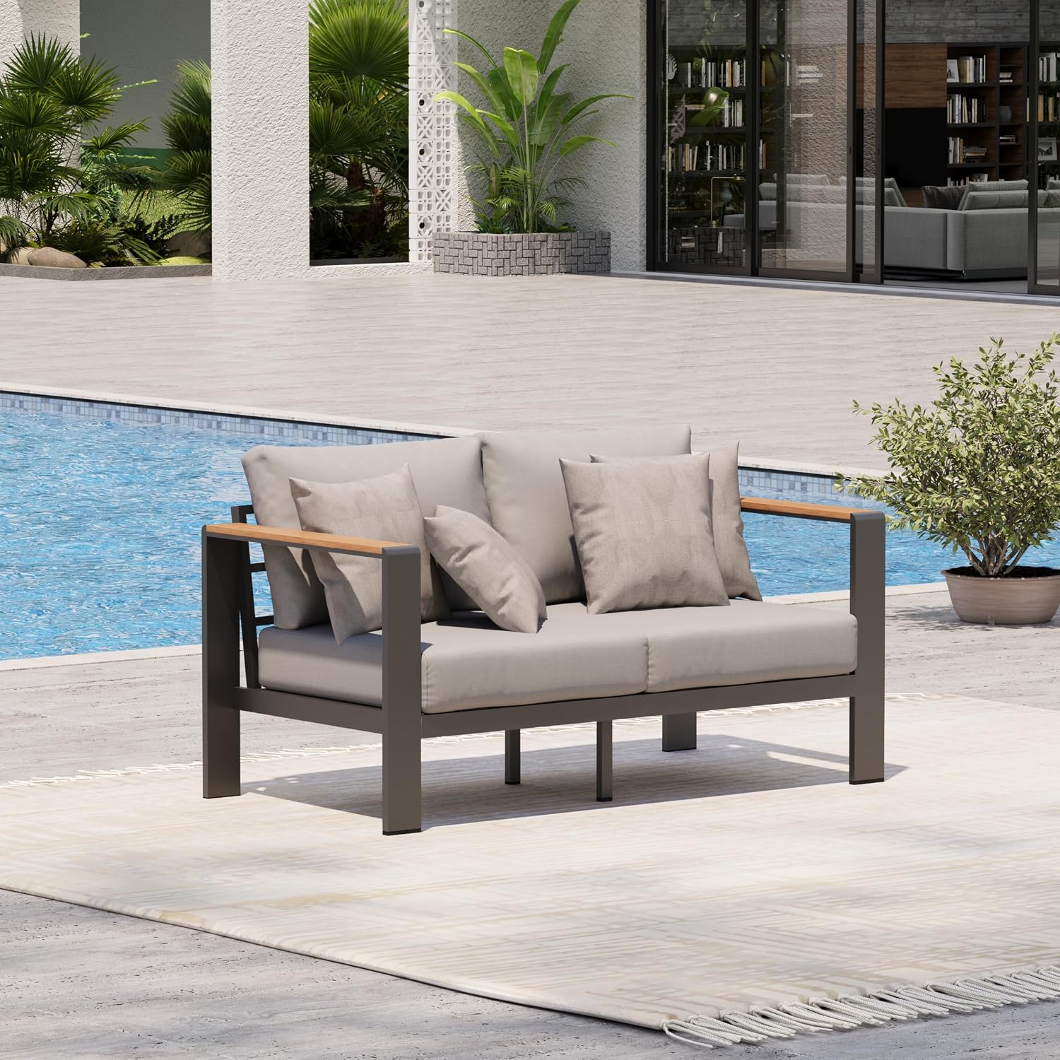 Outdoor Furniture Loveseat - Aluminium buitenbank, all-weather tuinmeubilair met wasbare