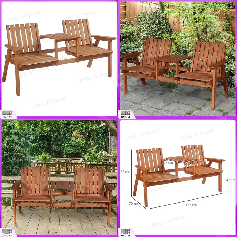 Outdoor Furniture Loveseat - 2-zits houten tuinbank, buitenbank met tafelset