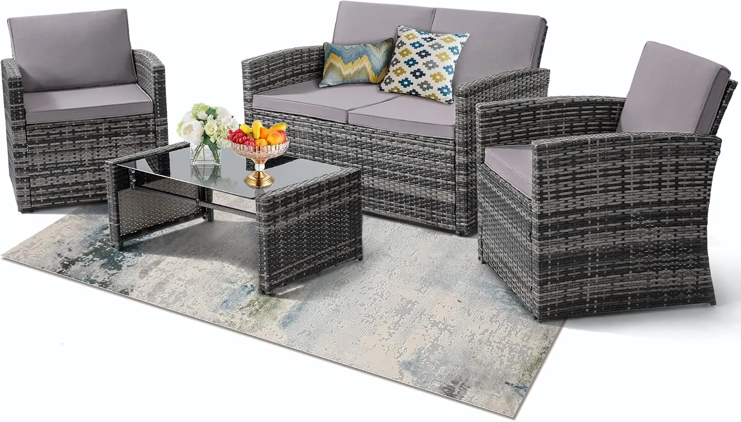 Outdoor Furniture Loveseat - 4-delige tuinmeubelset, wicker loungeset voor buiten