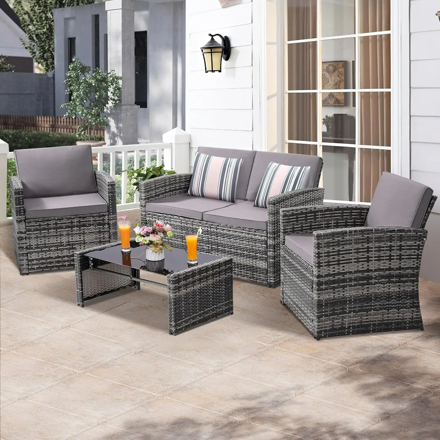 4-delige tuinmeubelset, wicker - Outdoor Furniture Loveseat recensie en prijs