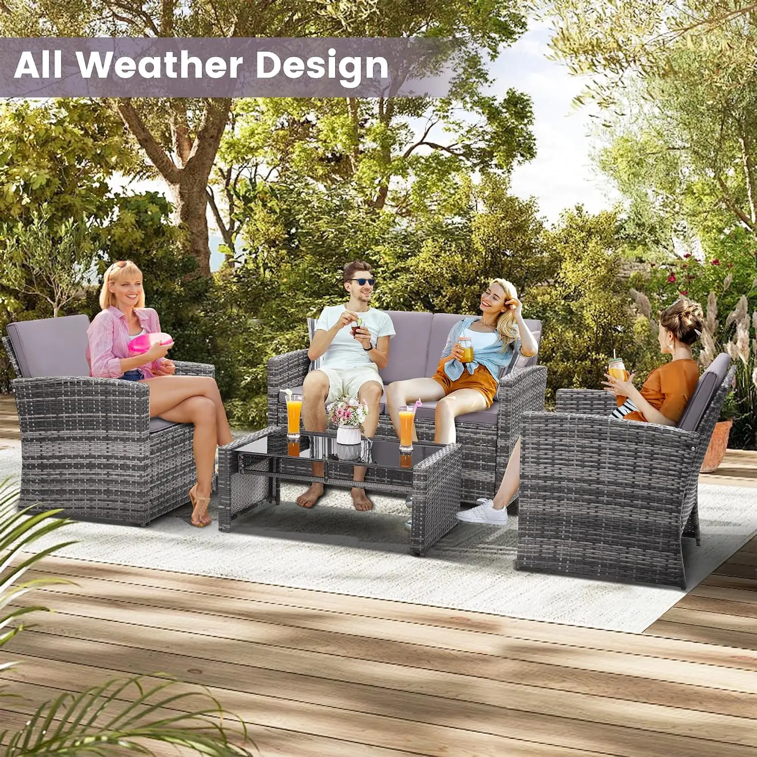 4-delige tuinmeubelset, wicker - Outdoor Furniture Loveseat recensie en prijs