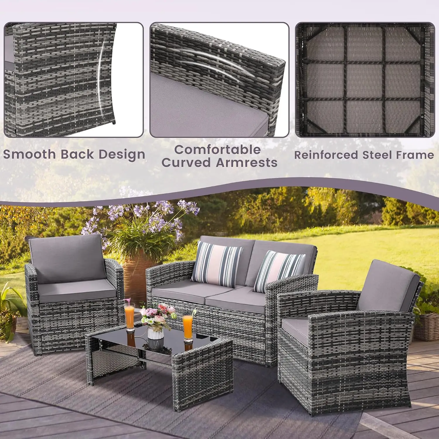 4-delige tuinmeubelset, wicker - Outdoor Furniture Loveseat recensie en prijs