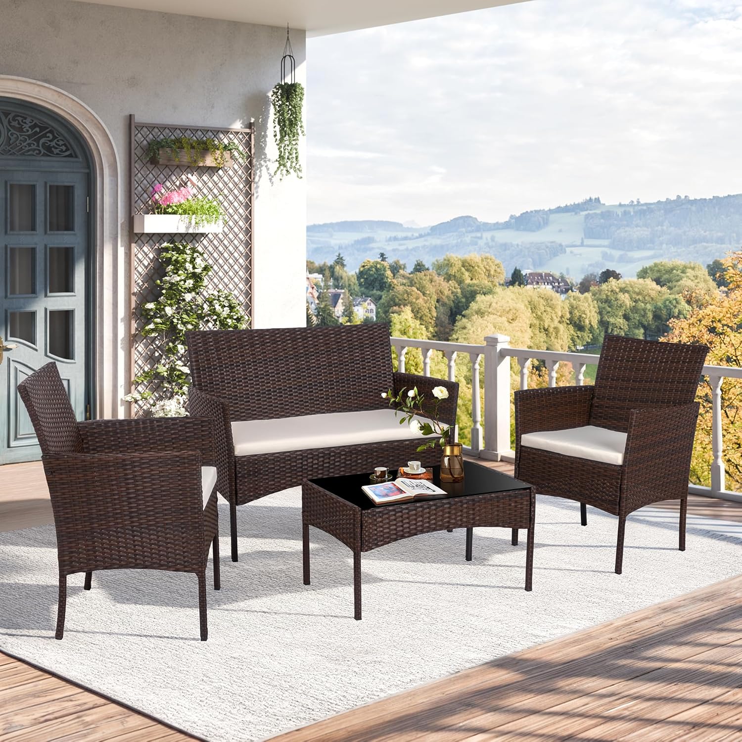 Bruine Wicker Rattan 4-delige  - Outdoor Furniture Loveseat recensie en prijs