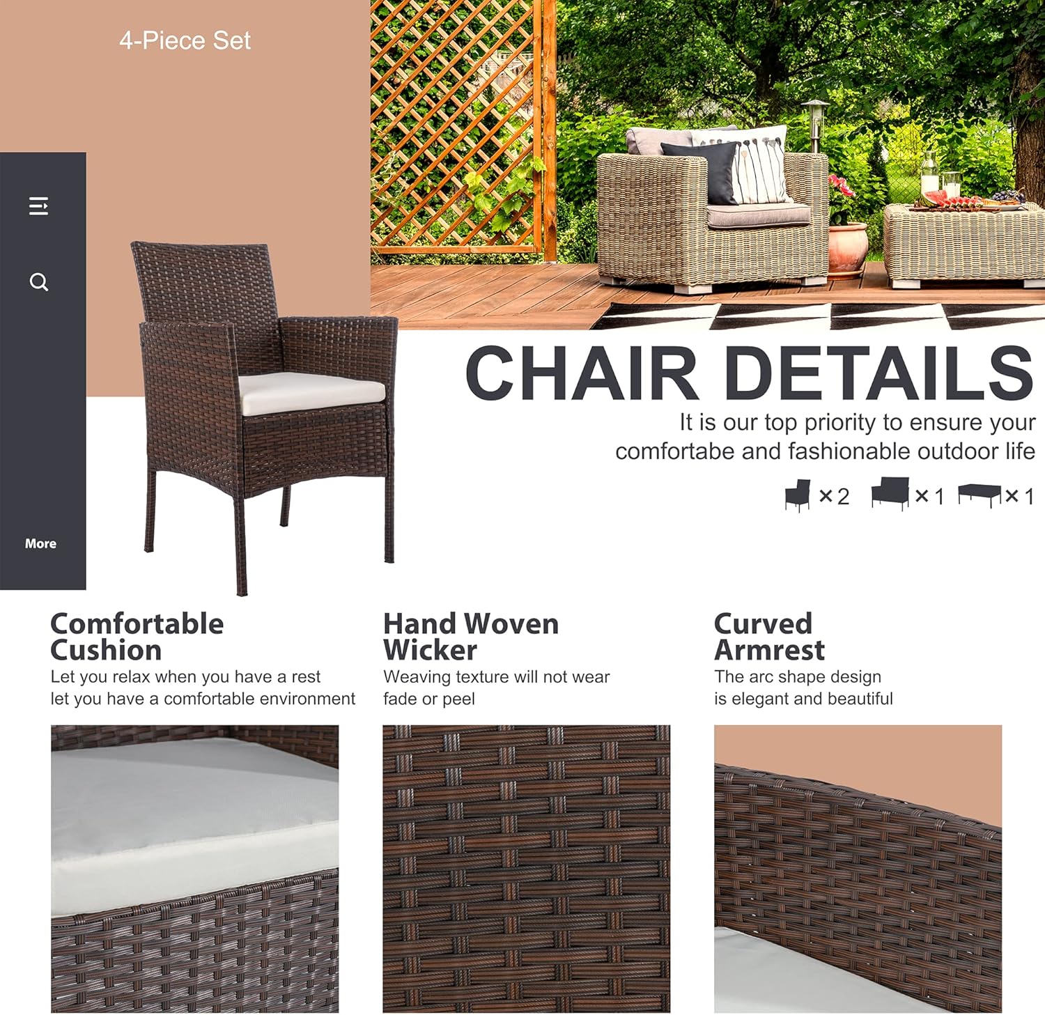Bruine Wicker Rattan 4-delige  - Outdoor Furniture Loveseat recensie en prijs